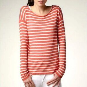 Vince Linen Boatneck Pullover Sweater Stripes Pumpkin Orange Long-sleeve, Size L